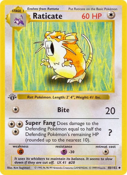 Raticate, Base Set (Shadowless) 040/102