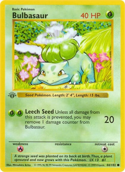 Bulbasaur, Base Set (Shadowless) 044/102