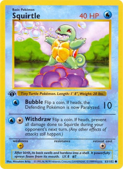 Squirtle, Base Set (Shadowless) 063/102