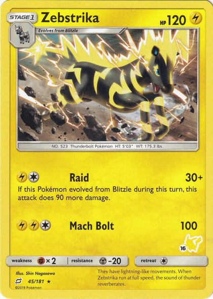 Zebstrika - 45/181 (#16 Pikachu Stamped), Battle Academy 045/181