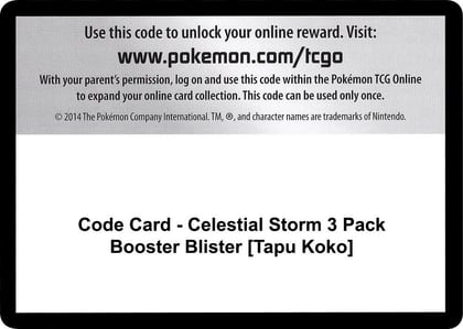 Code Card - Celestial Storm 3 Pack Booster Blister [Tapu Koko], SM - Celestial Storm P266429