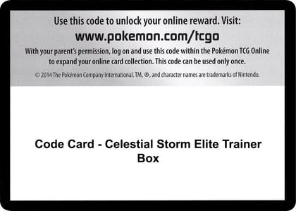 Code Card - Celestial Storm Elite Trainer Box, SM - Celestial Storm P266432