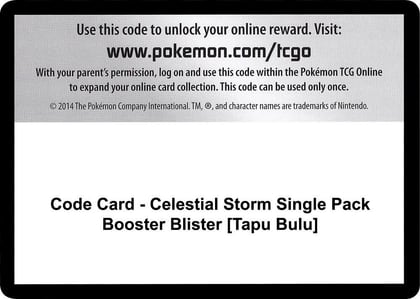 Code Card - Celestial Storm Single Pack Booster Blister [Tapu Bulu], SM - Celestial Storm P266433