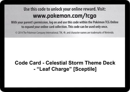 Code Card - Celestial Storm Theme Deck - "Leaf Charge" [Sceptile], SM - Celestial Storm P266436