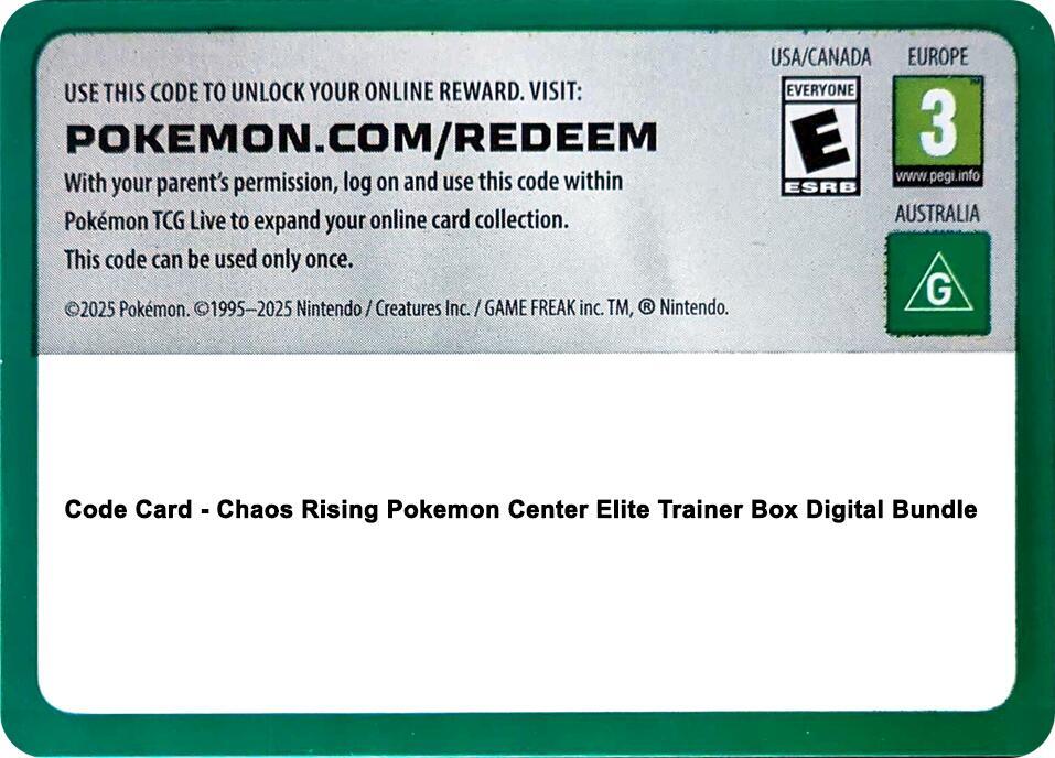 Code Card - Chaos Rising Pokemon Center Elite Trainer Box Digital Bundle, ME04: Chaos Rising P695312