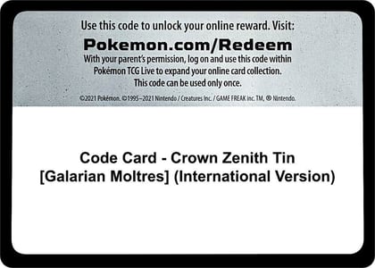 Code Card - Crown Zenith Tin [Galarian Moltres] (International Version), SWSH: Crown Zenith P475640