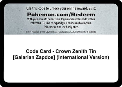 Code Card - Crown Zenith Tin [Galarian Zapdos] (International Version), SWSH: Crown Zenith P475641