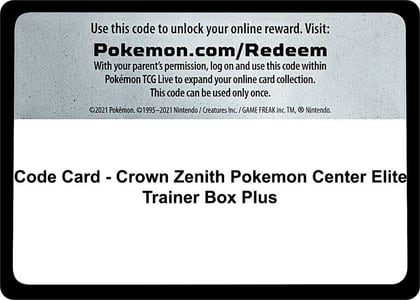 Code Card - Crown Zenith Pokemon Center Elite Trainer Box Plus, SWSH: Crown Zenith P491050