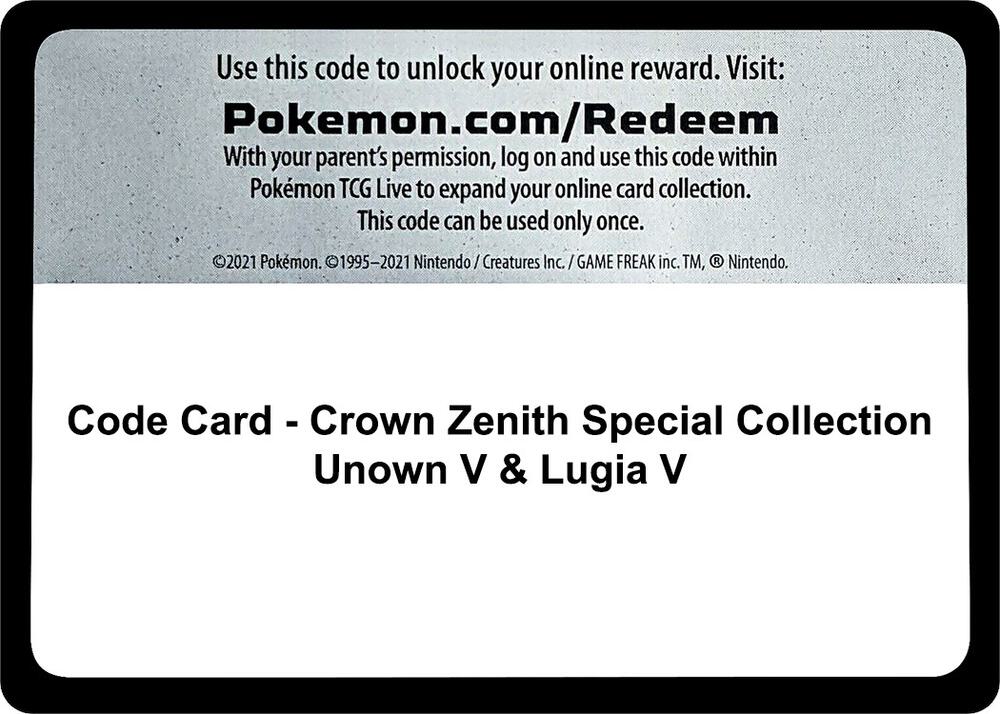Code Card - Crown Zenith Special Collection [Unown V & Lugia V], SWSH: Crown Zenith P529929
