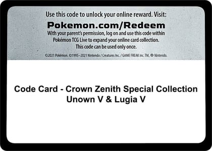 Code Card - Crown Zenith Special Collection [Unown V & Lugia V], SWSH: Crown Zenith P529929