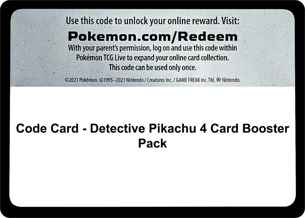 Code Card - Detective Pikachu 4 Card Booster Pack, Detective Pikachu P267727