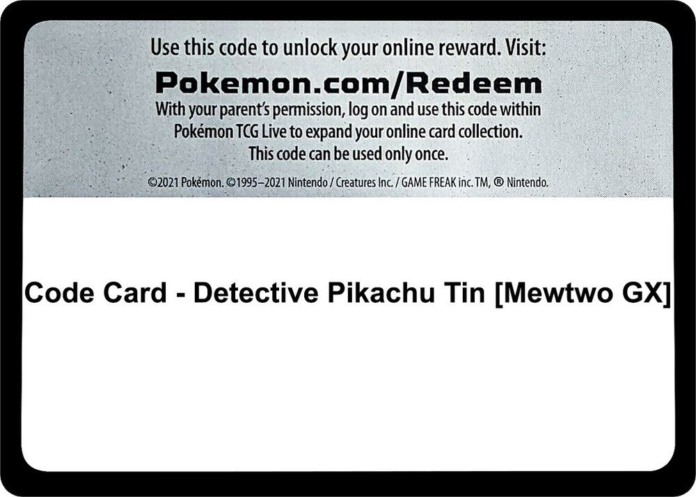 Code Card - Detective Pikachu Tin [Mewtwo GX], Detective Pikachu P267733
