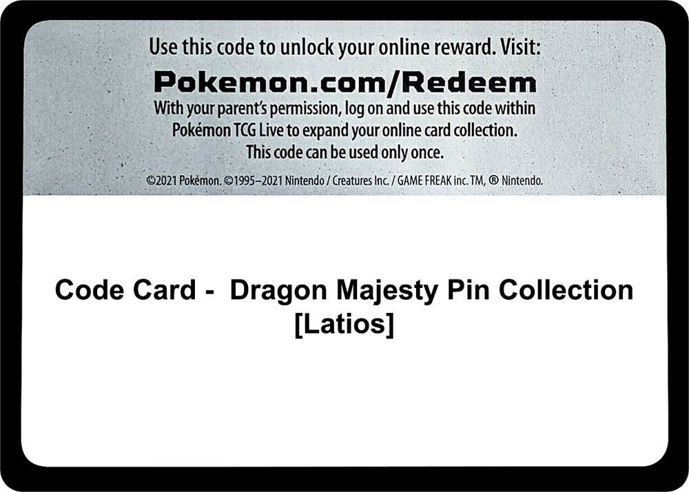 Code Card - Dragon Majesty Pin Collection [Latios], Dragon Majesty P491232