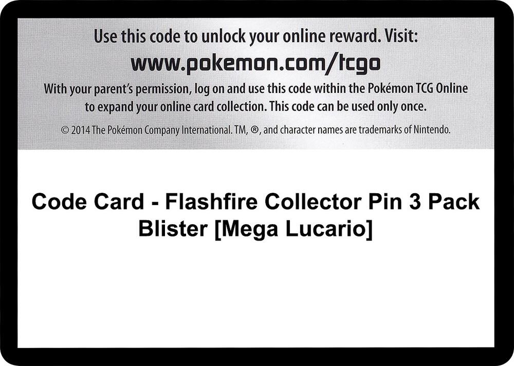 Code Card - Flashfire Collector Pin 3 Pack Blister [Mega Lucario], XY - Flashfire P280401