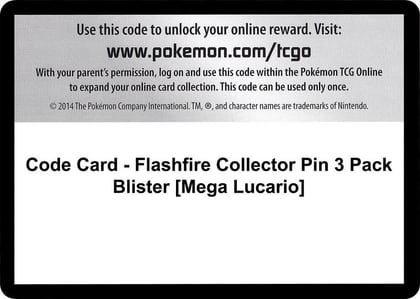 Code Card - Flashfire Collector Pin 3 Pack Blister [Mega Lucario], XY - Flashfire P280401