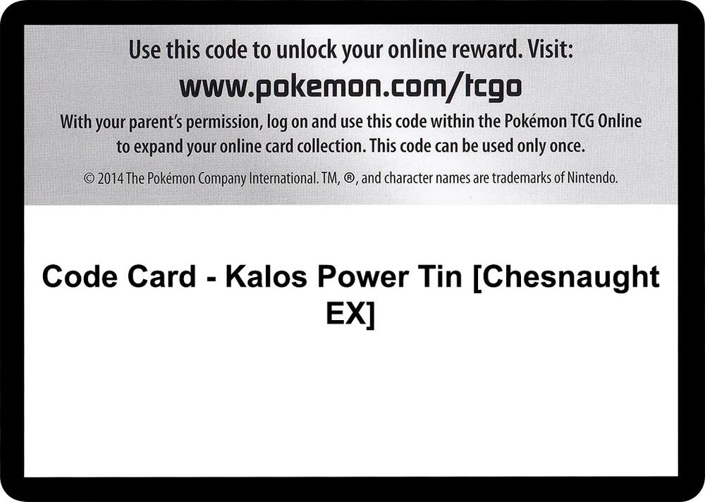 Code Card - Kalos Power Tin [Chesnaught EX], XY - Flashfire P280407