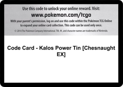 Code Card - Kalos Power Tin [Chesnaught EX], XY - Flashfire P280407