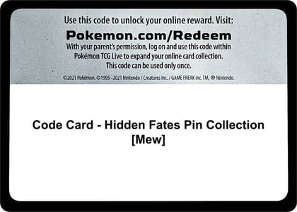 Code Card - Hidden Fates Pin Collection [Mew], Hidden Fates P483613