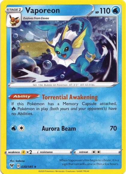 Vaporeon - 030/185 (Cosmos Holo), Miscellaneous Cards & Products 030/185