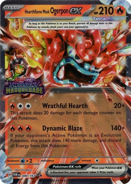 Hearthflame Mask Ogerpon ex (Twilight Masquerade Stamp), Miscellaneous Cards & Products 040/167