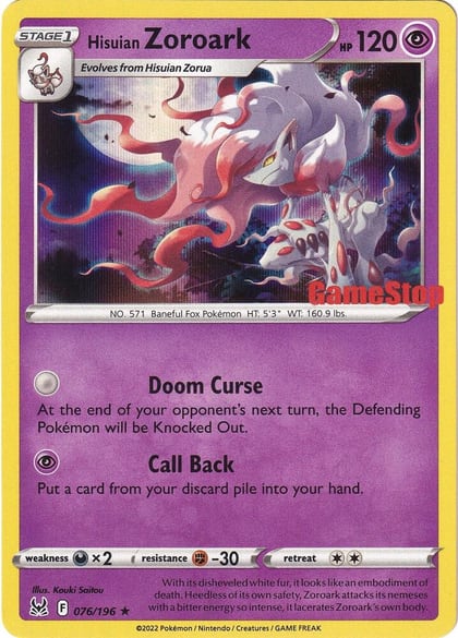 Hisuian Zoroark - 076/196 (Gamestop Exclusive), Miscellaneous Cards & Products 076/196