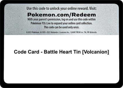 Code Card - Battle Heart Tin [Volcanion], Miscellaneous Cards & Products P267761