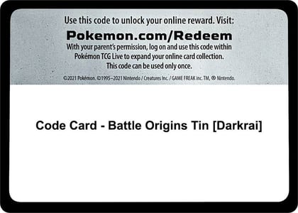Code Card - Battle Origins Tin [Darkrai], Miscellaneous Cards & Products P267762