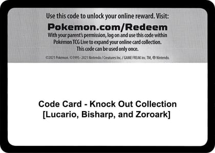 Code Card - Knock Out Collection [Lucario, Bisharp, and Zoroark], Miscellaneous Cards & Products P267764
