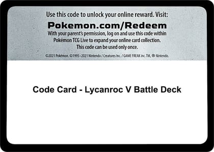 Code Card - Lycanroc V Battle Deck, Miscellaneous Cards & Products P278671