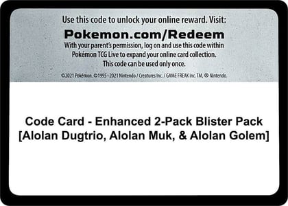 Code Card - Enhanced 2-Pack Blister Pack [Alolan Dugtrio, Alolan Muk, & Alolan Golem], Miscellaneous Cards & Products P283136