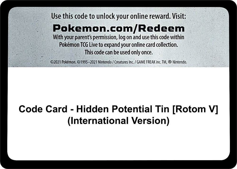Code Card - Hidden Potential Tin [Rotom V] (International Version), Miscellaneous Cards & Products P285448