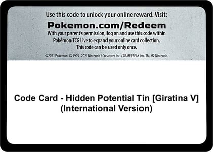 Code Card - Hidden Potential Tin [Giratina V] (International Version), Miscellaneous Cards & Products P285450