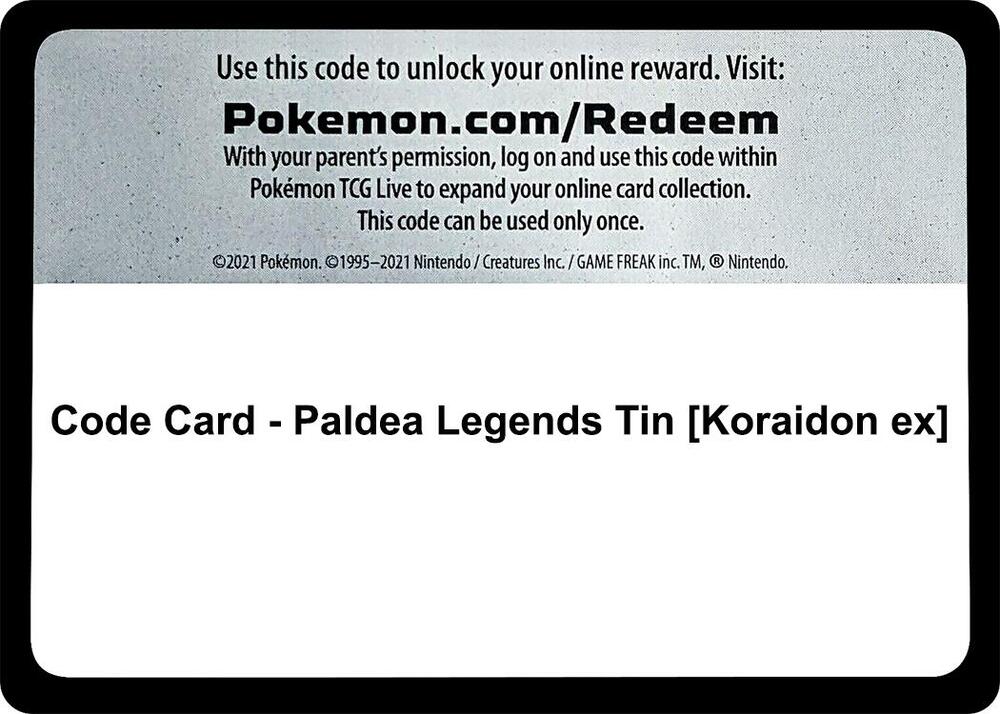 Code Card - Paldea Legends Tin [Koraidon ex], Miscellaneous Cards & Products P577597