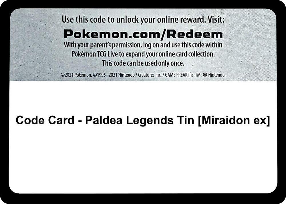 Code Card - Paldea Legends Tin [Miraidon ex], Miscellaneous Cards & Products P577598