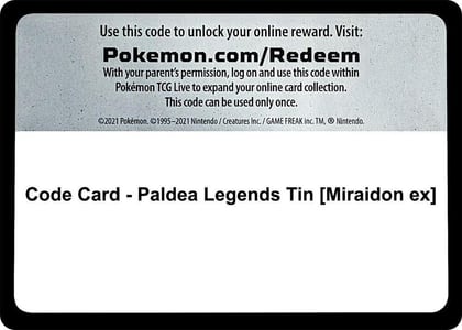 Code Card - Paldea Legends Tin [Miraidon ex], Miscellaneous Cards & Products P577598