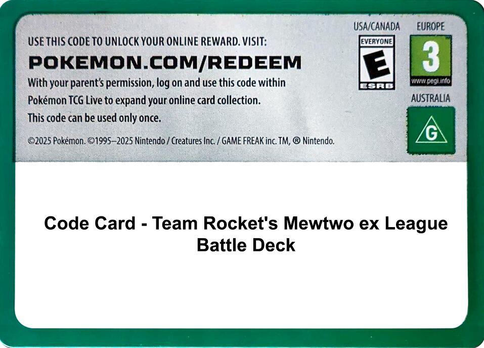 Code Card - Team Rocket's Mewtwo ex League Battle Deck, Miscellaneous Cards & Products P662505