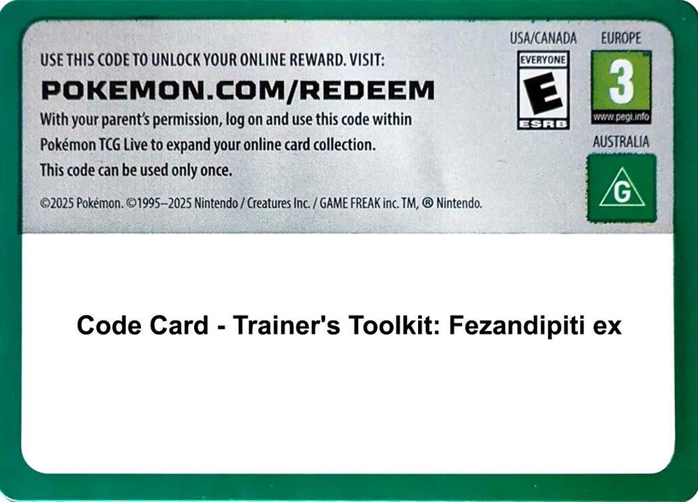Code Card - Trainer's Toolkit: Fezandipiti ex, Miscellaneous Cards & Products P664644