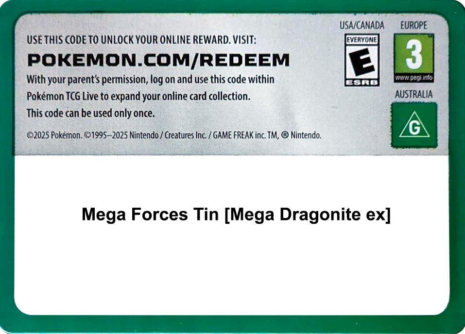 Code Card - Mega Forces Tin [Mega Dragonite ex], Miscellaneous Cards & Products P702510