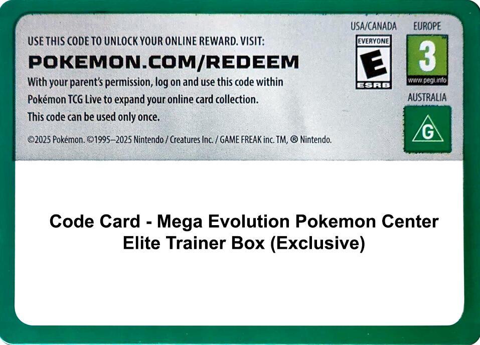 Code Card - Mega Evolution Pokemon Center Elite Trainer Box (Exclusive), ME01: Mega Evolution P656274