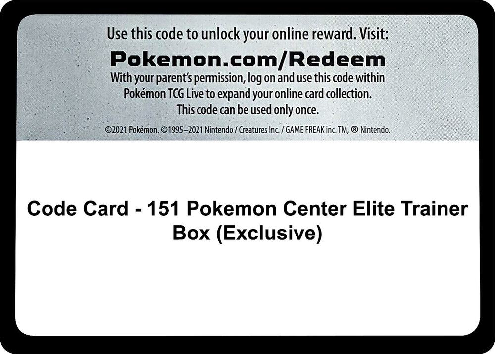 Code Card - 151 Pokemon Center Elite Trainer Box (Exclusive), SV: Scarlet & Violet 151 P531960
