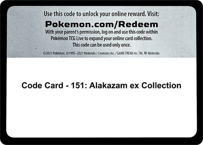 Code Card - 151: Alakazam ex Collection, SV: Scarlet & Violet 151 P531962