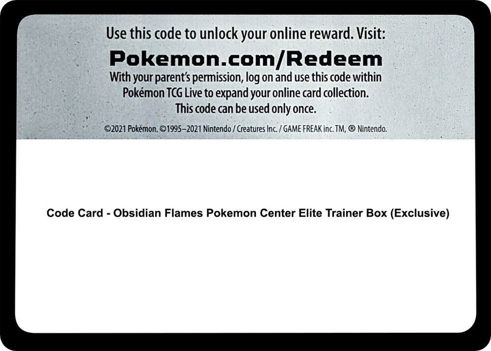 Code Card - Obsidian Flames Pokemon Center Elite Trainer Box (Exclusive), SV03: Obsidian Flames P512040