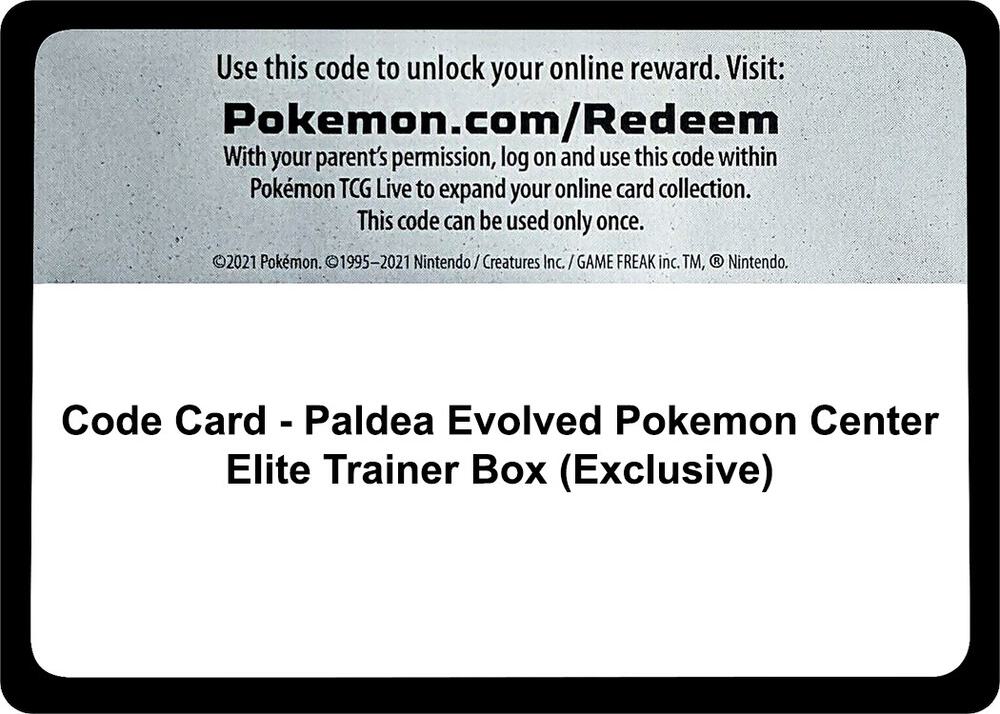 Code Card - Paldea Evolved Pokemon Center Elite Trainer Box (Exclusive), SV02: Paldea Evolved P501121