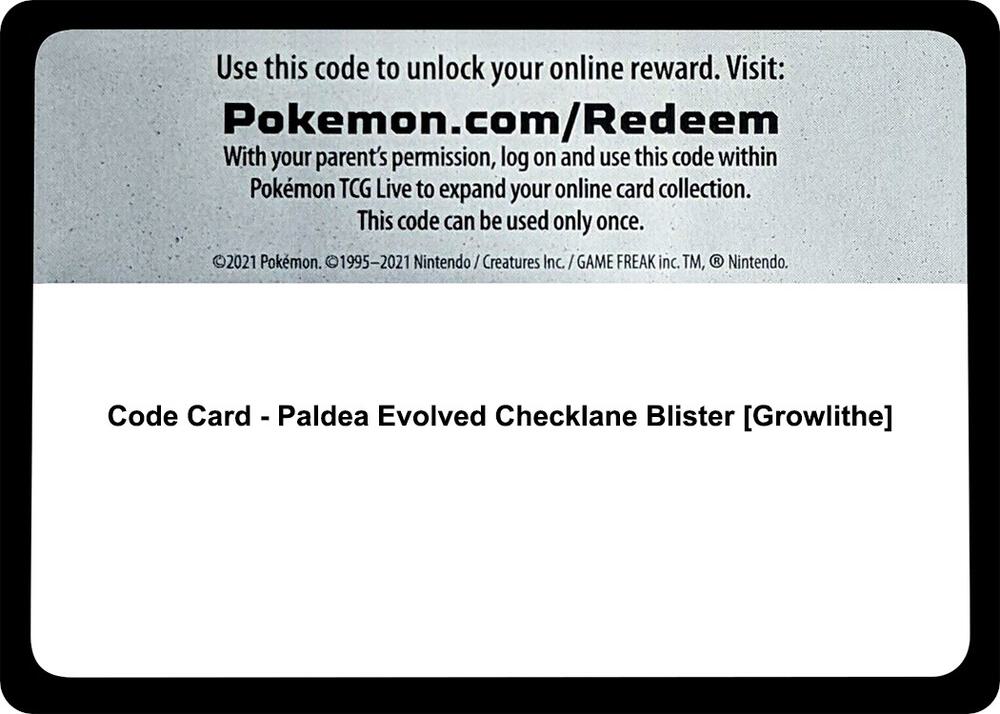 Code Card - Paldea Evolved Checklane Blister [Growlithe], SV02: Paldea Evolved P512626