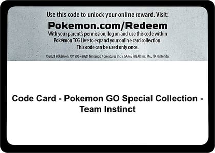 Code Card - Pokemon GO Special Collection - Team Instinct, Pokemon GO P271518