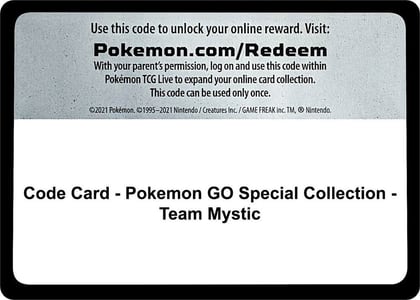 Code Card - Pokemon GO Special Collection - Team Mystic, Pokemon GO P271519