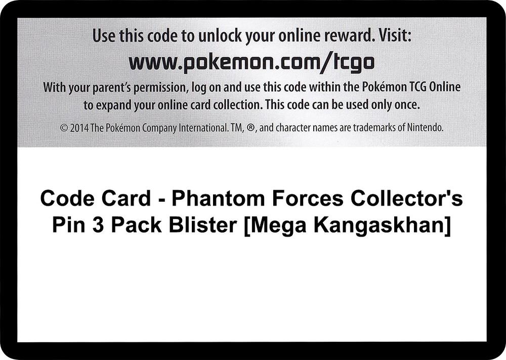 Code Card - Phantom Forces Collector's Pin 3 Pack Blister [Mega Kangaskhan], XY - Phantom Forces P280441