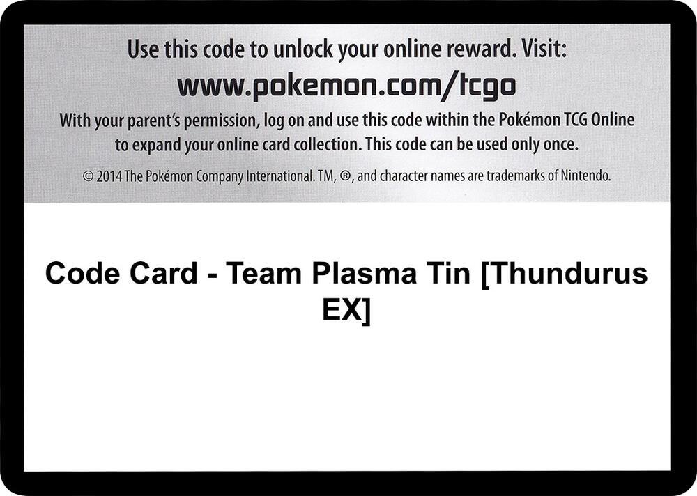 Code Card - Team Plasma Tin [Thundurus EX], Plasma Blast P280562