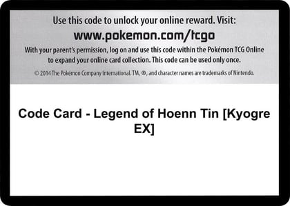 Code Card - Legend of Hoenn Tin [Kyogre EX], XY - Primal Clash P280451
