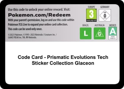 Code Card - Prismatic Evolutions Tech Sticker Collection [Glaceon], SV: Prismatic Evolutions P616171